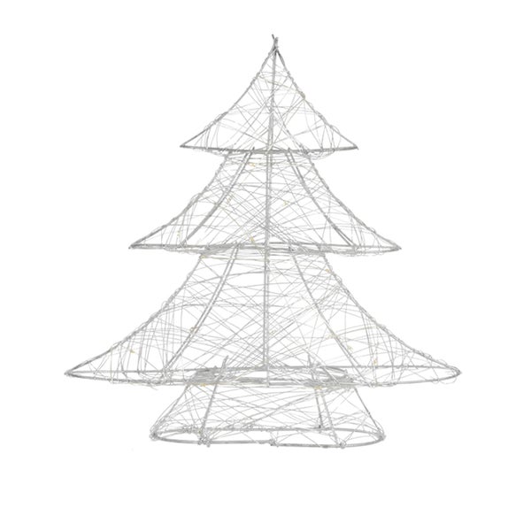 ECD Germany LED Deko Baum Weihnachten mit 20 warmweißen LEDs, 30 cm hoch, aus Metall, Silber, Weihnachtsbaum mit Beleuchtung & Timer, Innen, batteriebetrieben, Lichterbaum Tanne stehend Weihnachtsdeko