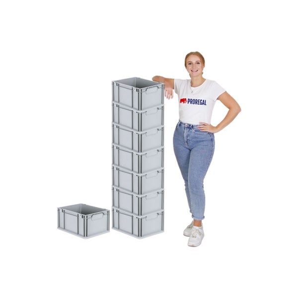 PROREGAL Spar Set 8x Eurobox Nextgen Economy Mit Scharnierdeckel & Gelben Schiebeschnappverschlüsse Griffe Geschlossen HxBxT 22 x 30 x 40 cm 20 Liter