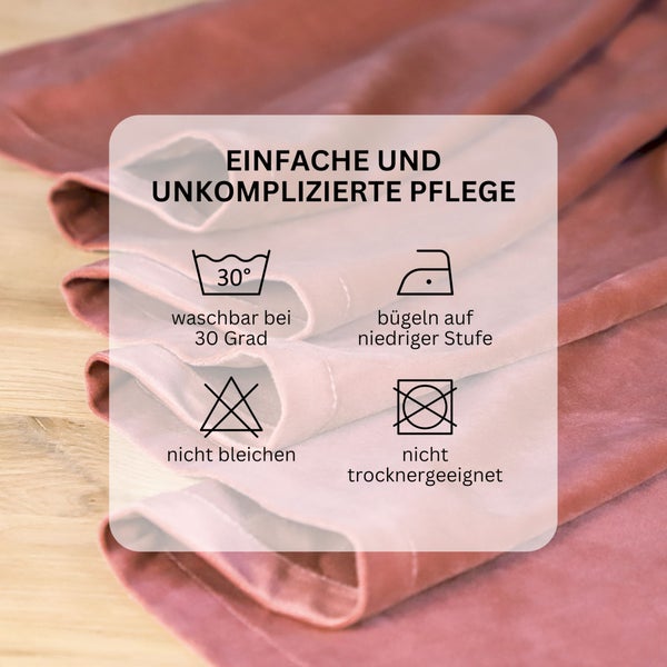Pflegehinweise: Waschbar bei 30 Grad, Bügeln auf niedriger Stufe, Nicht bleichen, Nicht trocknergeeignet