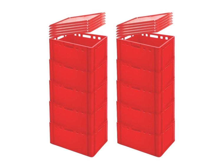 PROREGAL Eurobehälter Fleischerkasten E3 mit Auflagedeckel HxBxT 30 x 40 x 60 cm 59 Liter Rot Fleischerkiste Fleischkiste Metzgerkiste