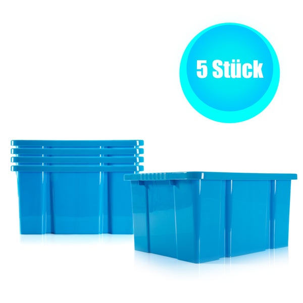 BigDean 5x Stabile Kunststoffbox Eurobox - 44x35x23 cm - passt in Kastenregale - Stapelbox blau Aufbewahrungsbox Drehstapelbehälter ohne Deckel