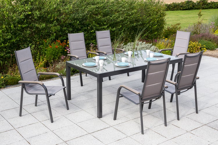 Trivero Gartenmöbelset 7tlg., Stapelsessel, Ausziehtisch 200 (300) x 110 cm