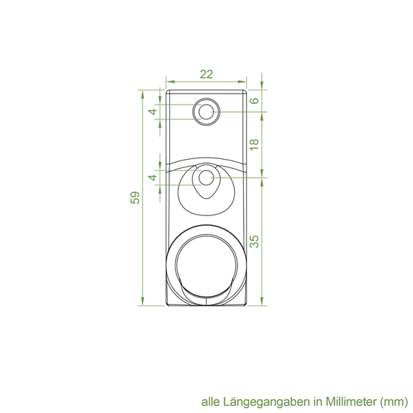 Geiger Gelenklager 45°- G036 | Grundplatte 22 x 59 mm | Kurbelzapfen 9,9 mm | 6 mm Vierkant - Länge 300 mm
