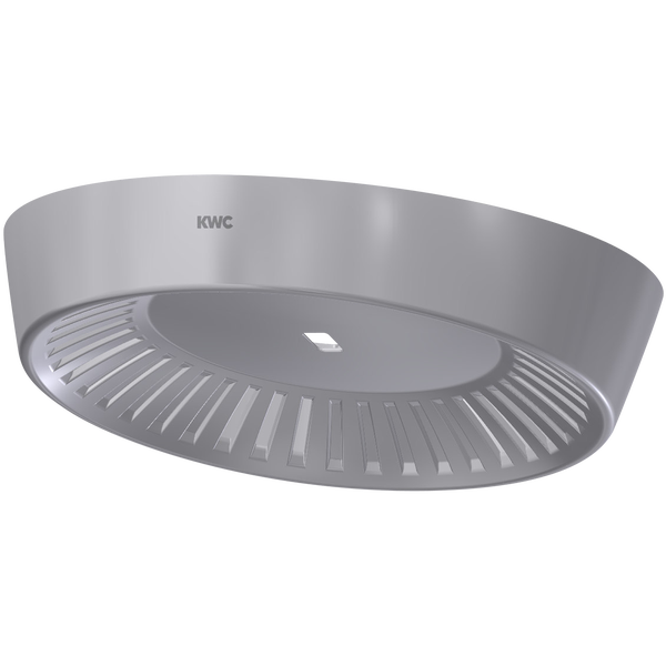 Runder Siebeinsatz aus Metall mit Lamellen, KWC Logo.