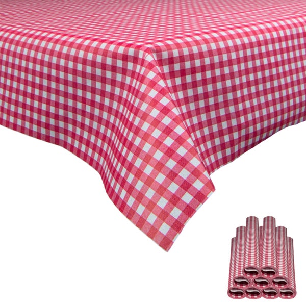 Sensalux Tischdecke, abwaschbar, Vorteilspack, 10 Stück, 1,18m x 2,5m, Karomuster, Weiß-Rot