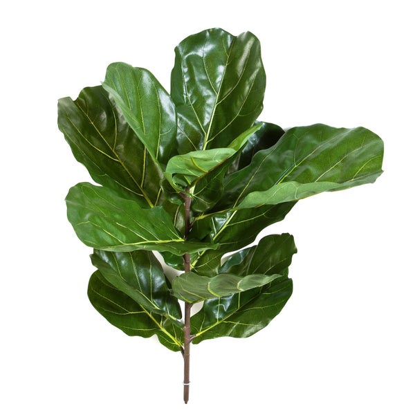 Künstlicher Zweig Geigenfeige Ficus lyrata mit großen grünen Blättern aus Kunststoff.