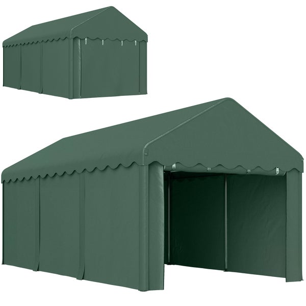 Outsunny Carport 3x6 m Zeltgarage mit Rolltüren, Dach, abnehmbaren Seitenwänden, UV-beständig wasserdicht Garagenzelt Unterstand Lagerzelt Weidezelt Garagenüberdachung für Auto, LKW, SUV, Boot, Grün