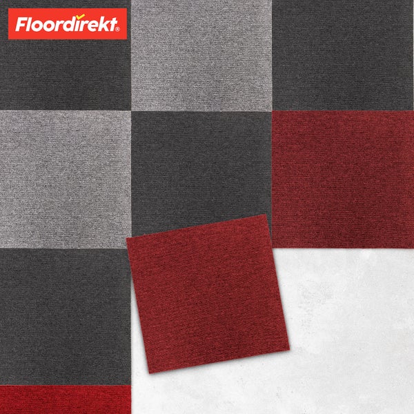 FLOORDIREKT Teppichfliese Moscow - Selbstliegend - 50 x 50 cm - Rot