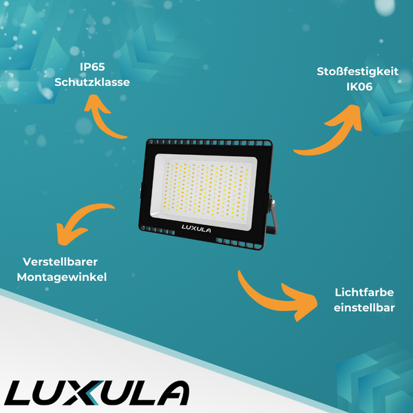 LUXULA 4er-Set LED-Strahler CCT LED Fluter Flutlichtstrahler Kaltweiß bis Warmweiß Außenstrahler 100W 10000lm IP65