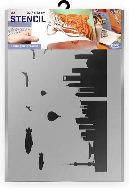 Shanghai Skyline Vorlage - Kunststoff A3 Schablone - Kinderfreundliche Vorlage, geeignet für Graffiti, Airbrush, Malerei, Wände, Möbel, Kuchen und andere Zwecke