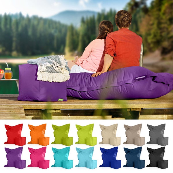 Green Bean 2er Set XXL Sitzsack inkl. Pouf fertig befüllt mit EPS-Perlen - Riesensitzsack 140x180 Lounge Sitz-Kissen Bean-Bag Chair  - Lila