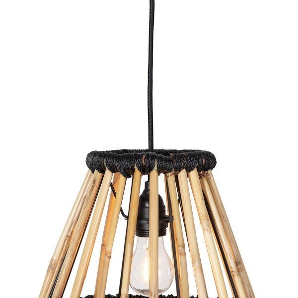 Orientalische Hängelampe Bambus mit Schwarz 32 cm - Evalin