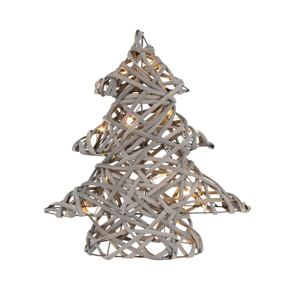 ECD Germany LED Deko Baum Weihnachten mit 15 warmweißen LEDs, 30 cm hoch, Rattan-Metall, Grau, Weihnachtsbaum mit Beleuchtung & Timer, batteriebetrieben, Lichterbaum Tannenbaum stehend Weihnachtsdeko