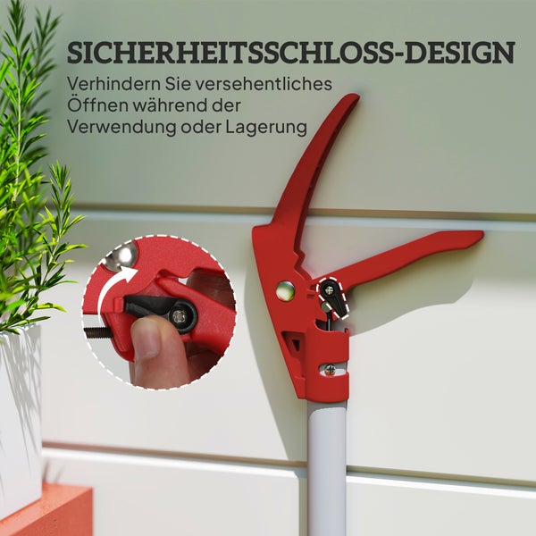 Sicherheitsverschluss Design der Astschere zur Vermeidung von versehentlichem Öffnen während der Verwendung oder Lagerung.