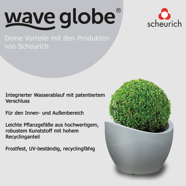 Scheurich Wave Globe 60, Pflanzgefäß/Blumentopf/Pflanzkübel, rund,  aus Kunststoff Farbe: Stony Grey, 59,5 cm Durchmesser, 44,5 cm hoch, 68 l Vol.