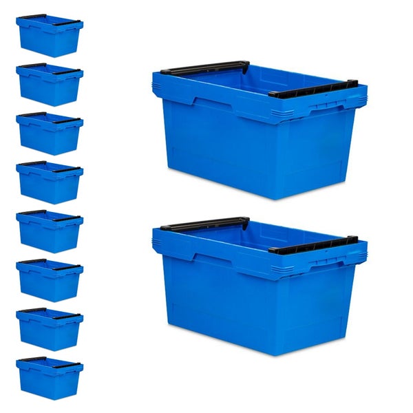 PROREGAL SparSet 10x Conical Mehrweg-Stapelbehälter mit Stapelbügel Blau HxBxT 32,3 x 40 x 60 cm 58 Liter Lagerbox Eurobox Transportbox