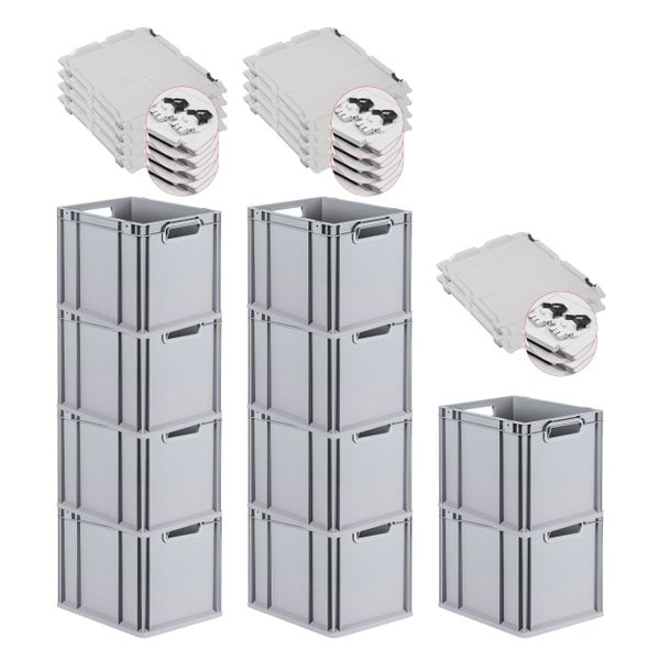 PROREGAL Spar Set 10x Eurobox Nextgen Economy Mit Scharnierdeckel & Schwarzen Schiebeschnappverschlüssen Griffe Offen HxBxT 32 x 30 x 40 cm 30 Liter