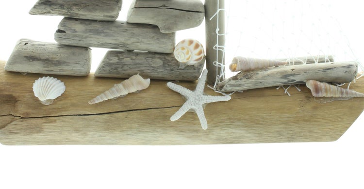 FRANK FLECHTWAREN | Dekoboot Sailor, HOLZ, MUSCHELN, JUTE, METALL, 33,5 x 6,5 x 39,5 cm