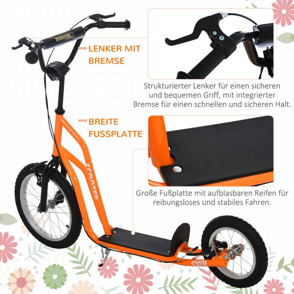 HOMCOM Kinderroller, 135L x 58B x 88-94H cm, Stahl, Aluminium, Gummi, Orange