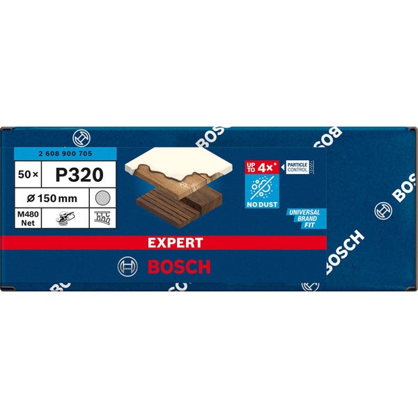 Bosch Expert M480 Schleifgitter, Körnung P320, 150 mm Durchmesser, 50 Stück