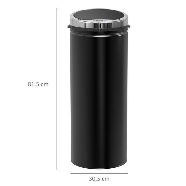 HOMCOM, Automatik Mülleimer, Abfalleimer, 30,5L x 30,5B x 81,5Hcm, Rostfreier Stahl, Schwarz