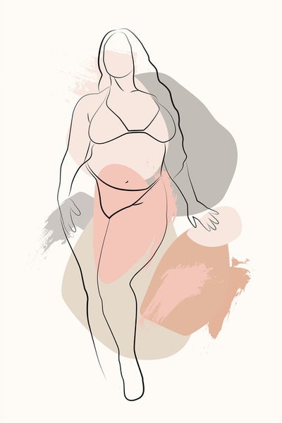 Illustration einer Frau mit langen Haaren im Bikini