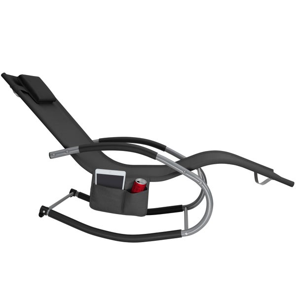 Gartenliege tectake Taya abnehmbares Kopfpolster, seitliche Aufbewahrungstasche ergonomisch, mit Komfort-Schwingbewegung schwarz