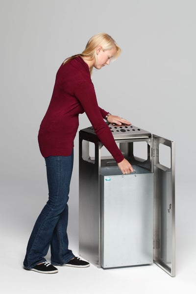 PROREGAL Eckiger Kombiascher Mit Einflügeltür Deckel 80 Liter HxBxT 92 x 40 x 40 cm Edelstahl Grau