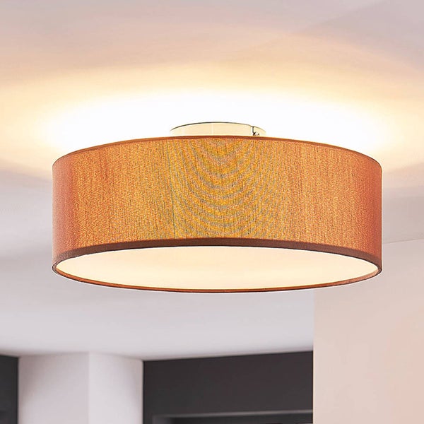 Lindby LED Textil Deckenleuchte rund 40 cm, Deckenlampe Stoff braun 3xE27 max. 60W ohne Leuchtmittel Wohnzimmerleuchte
