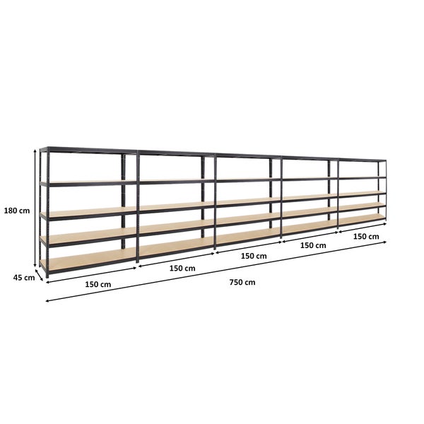 PROREGAL Mega Deal 5x Schwerlastregal Giant Elephant HxBxT 180 x 150 x 45 cm Fachlast 200 kg Schwarz