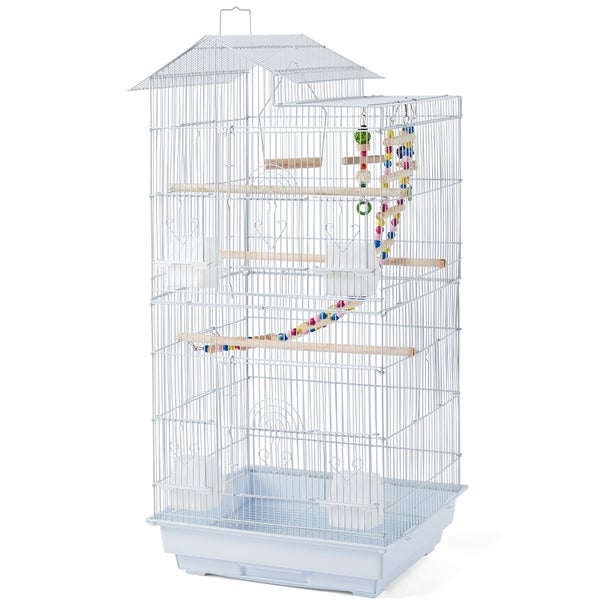 Vogelkäfig mit Sitzstangen und Spielzeug