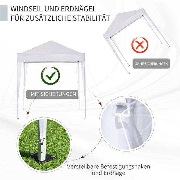 Outsunny Pavillon 2x2m Wasserdicht, Pop-up Faltpavillon mit 4 Seitenwänden, Abflusslöcher Fenster, faltbar Partyzelt UV 30+, Gartenzelt mit Tragetasche, Gartenpavillon für Terrasse, Weiß