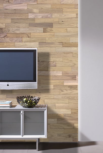 wodewa Wandverkleidung Holz 3D Optik Nussbaum, natur, 400, selbstklebend 1m² Wandpaneele Moderne Wanddekoration Holzverkleidung Holzwand Wohnzimmer Küche Schlafzimmer