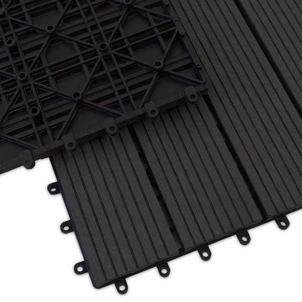 FLOORDIREKT WPC-Klickfliese Royal - Wetterbeständige Terrassenfliese - Anthrazit 30 x 30 cm