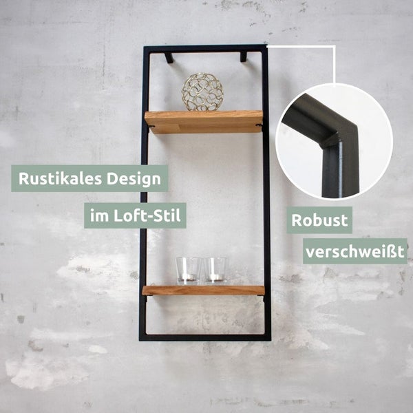 holz4home Wandregal High in Schwarz Gerahmt von holz4home® Natur mit Baumkante