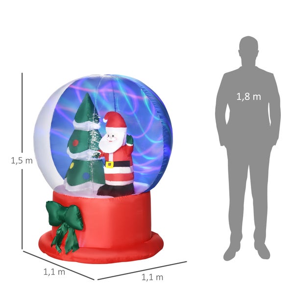 Outsunny 150 cm Aufblasbare Weihnachtsdekoration mit Weihnachtsmann und Weihnachtsbaum,  LED Licht inkl. Gebläse, IP44, 110L x 110B x 150H cm, Polyester-Stoff(100%), Blau