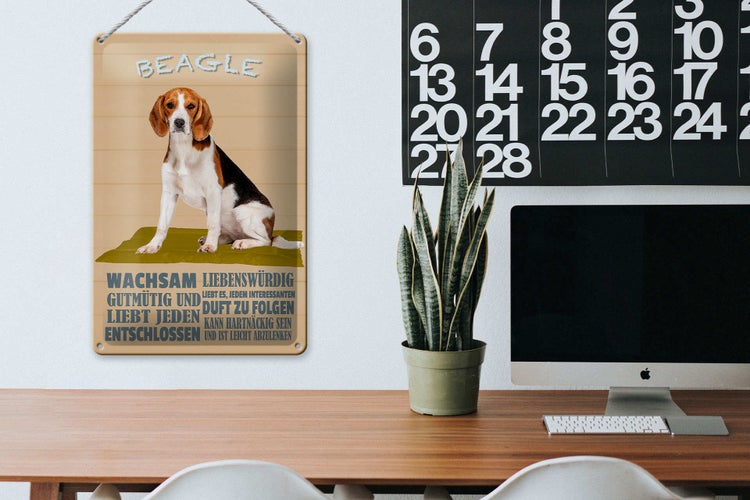 Blechschild Spruch 20x30cm Beagle Hund gutmütig liebt jeden