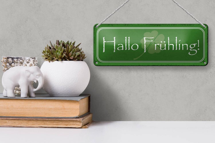 Blechschild Spruch 27x10cm Hallo Frühling Dekoration