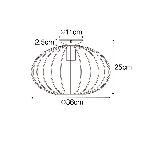Technische Zeichnung einer Deckenleuchte mit den Maßen 36 x 25 x 2,5 cm