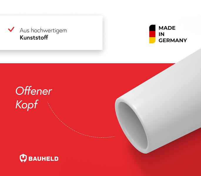 Produkt hergestellt aus hochwertigem Kunststoff mit offenem Kopf und Made in Germany Siegel.