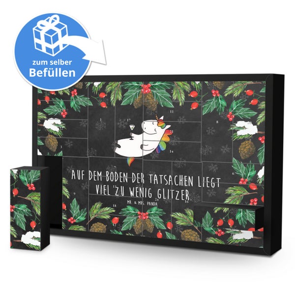 Adventskalender mit Einhorn-Motiv und geöffnetem Türchen