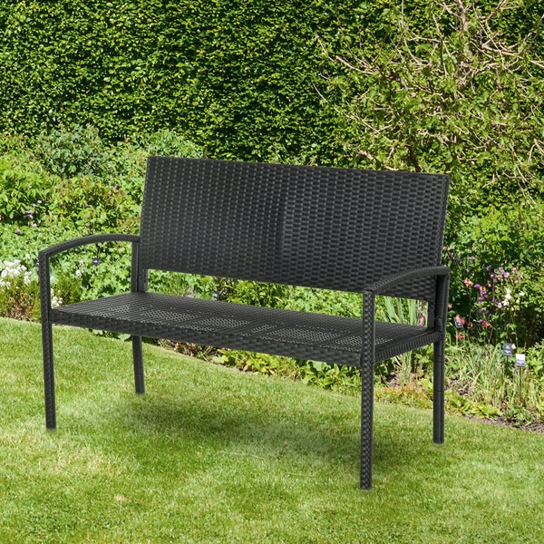 Outsunny Gartenbank, Sitzbank in Rattanoptik, für 2 Personen, bis 320 kg Belastbar, 122 x 60 x 85cm, PE Polyrattan, Stahl, Schwarz
