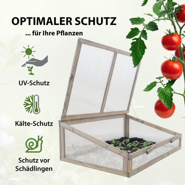 Frühbeetaufsatz aus Holz 120 x 80 cm Frühbeetkasten für Hochbeete Gewächshaus Pflanzkasten in grau
