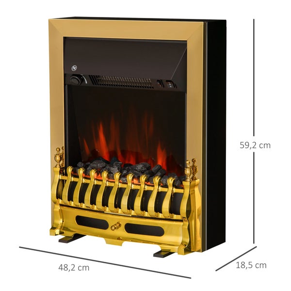 HOMCOM Elektrokamin, Flammeneffekt, 1000/2000W, 48,2 x 18,5 x 59,2 cm, Metall und Kunststoff, Gold