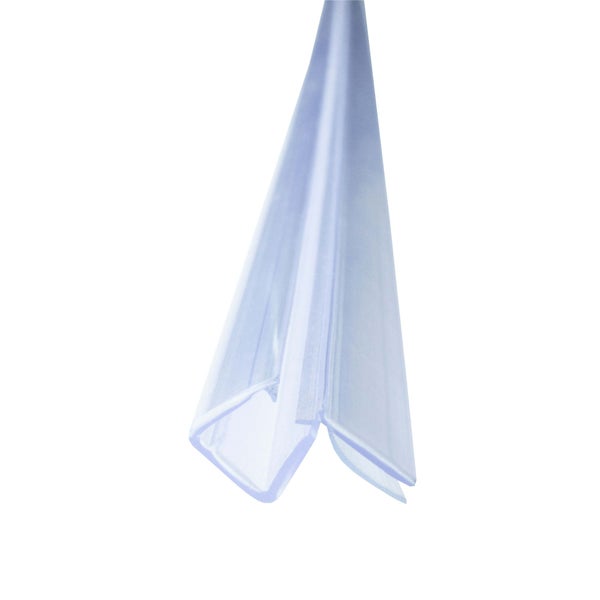 Transparente Duschdichtung für Glasscheiben, U-Profil mit flexibler Dichtlippe.