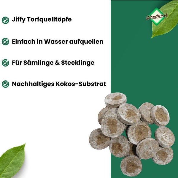 Jiffy Torfquelltöpfe 100 Stück 41 mm – Organische Kokoserde, Für Gemüse & Blumen, Einfache Anwendung, Vielseitig für Stecklinge & Jungpflanzen, Sicheres Wachstum
