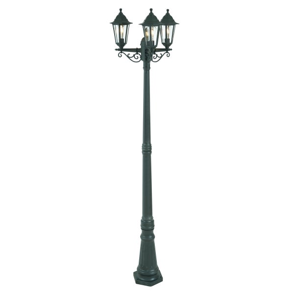 Dreiflammige Gartenlaterne im klassischen Design aus Aluminium und Glas.