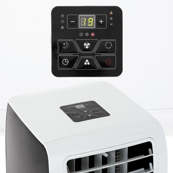 ECD Germany Mobile Klimaanlage 4in1, Luftkühler 9000 BTU 2,6kW, leise, 3 Stufen, Timer, für Räume bis 37m², Klimagerät mit Abluftschlauch, Ventilator mit Fernbedienung/LED-Display, Kühler/Entfeuchter