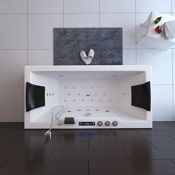 Home Deluxe - Whirlpool - LAGUNA M PURE - Weiß, Maße: 180 x 90 x 55 cm - inkl. Radio, Heizung und Lichttherapie I Whirlwanne für 2 Personen, Indoor Badewanne