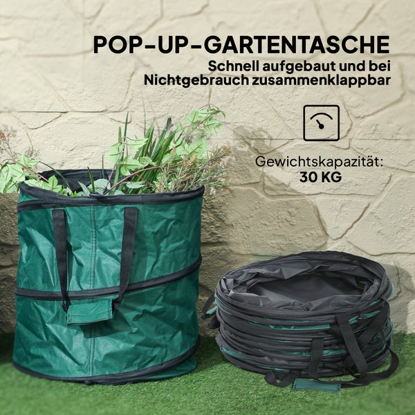 Outsunny Gartensack 4x86L wasserdicht Gartenabfallsack mit Griffe, stabil Laubsack, selbststehend Gartensäcke, wiederverwendbare Gartenabfallsäcke für Gartenabfälle Grünschnitt